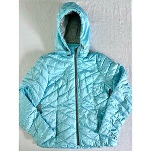 Tek Gear Women’s Bright Blue Quilted Puffer Jacket Size M Hooded Full Zip Winter